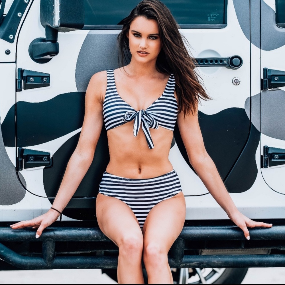 Black and white stripe bikini